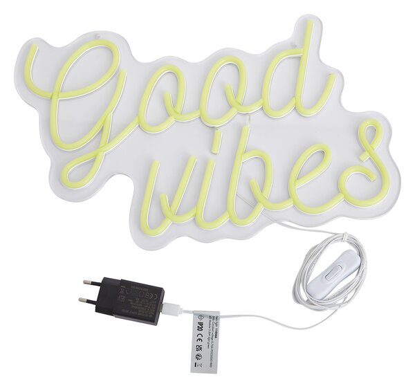 Neonska stenska svetilka rumena vklj. LED - Good Vibes