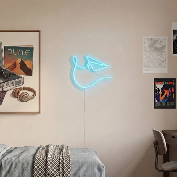 Neonska stenska svetilka modra vklj. LED - Paperplane