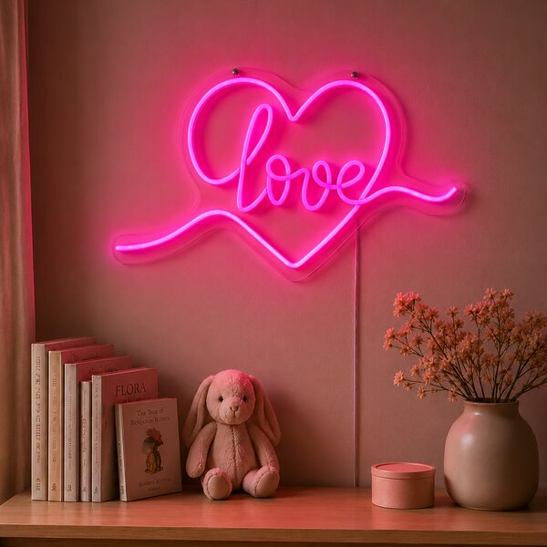 Neon stenska svetilka roza vklj. LED - Love