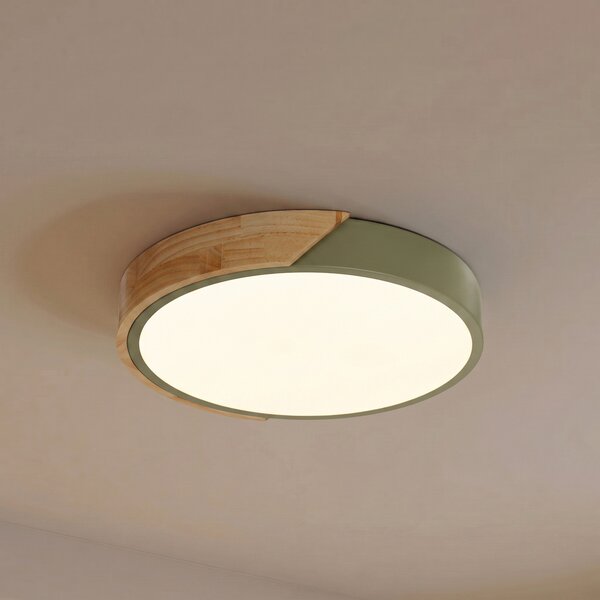 PRIOS LED stropna svetilka Lynorri, Ø 32 cm, zelena, v videzu lesa, Zelena, Dnevna soba / jedilnica, Plastika, Sodobni