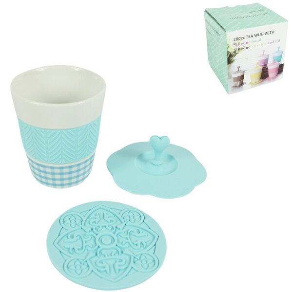 Porcelanasta skodelica AQUELLE s silikonskimi dodatki 280 ml, modra