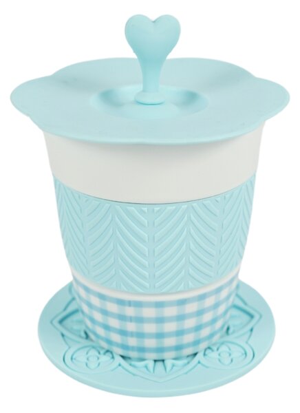 Porcelanasta skodelica AQUELLE s silikonskimi dodatki 280 ml, modra