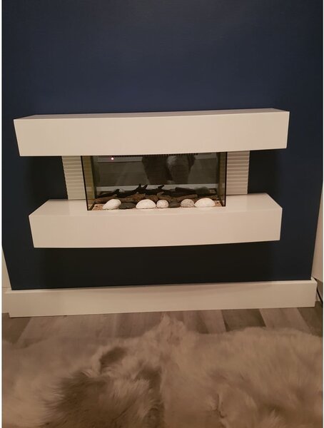 Električni zidni kamin, ElectricSun PAULA Bel, mali, z ogrevanjem, 10-barvnim plamenom, z zvokom, WiFi aplikacijo, W81xH41xD22cm