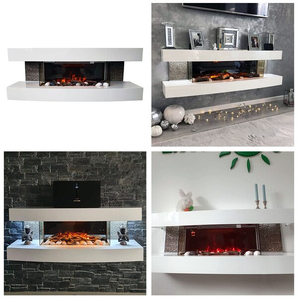 Električni zidni kamin, ElectricSun PAULA Bel, medij, z ogrevanjem, 10-barvnim plamenom, z zvokom, WiFi aplikacijo, Š120xV46xG31cm