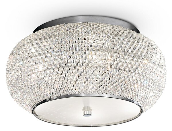 IDEAL LUX stropna svetilka Pasha, krom/prozorno, Ø 40 cm, steklo, zatemnjen, Krom, Dnevna soba / jedilnica, Steklo