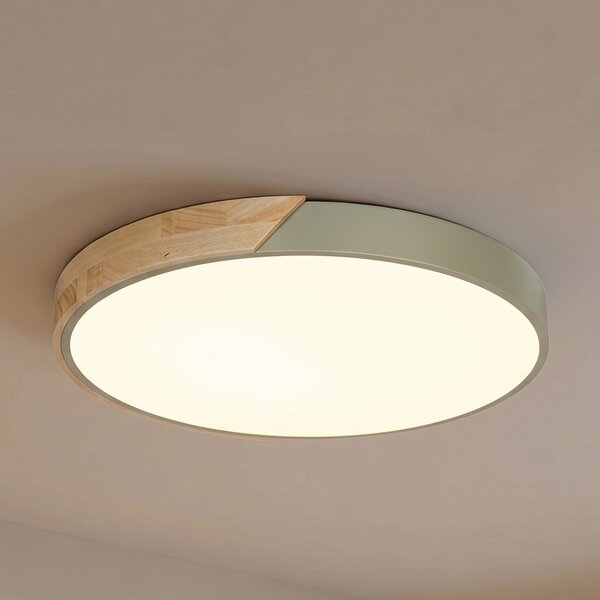 PRIOS LED stropna svetilka Lynorri, premer 52 cm, zelena, v videzu lesa, Zelena, Dnevna soba / jedilnica, Plastika, Sodobni