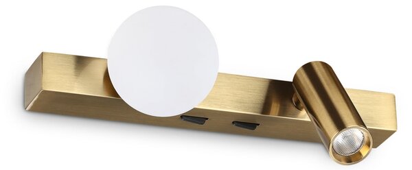 IDEAL LUX LED-stenna svetilka Binomio iz medenine, širina 22 cm, 2-žarnica, Zlata / medeninasta, Dnevna soba / jedilnica, Kovina, Sodobni, Stenski reflektor