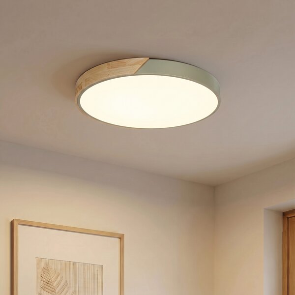 PRIOS LED stropna svetilka Lynorri, premer 52 cm, zelena, v videzu lesa, Zelena, Dnevna soba / jedilnica, Plastika, Sodobni
