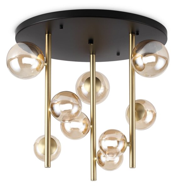 IDEAL LUX stropna svetilka Perlage, črna/jantar, premer 50 cm, 9-žarilna, Bež, Dnevna soba / jedilnica, Kovina