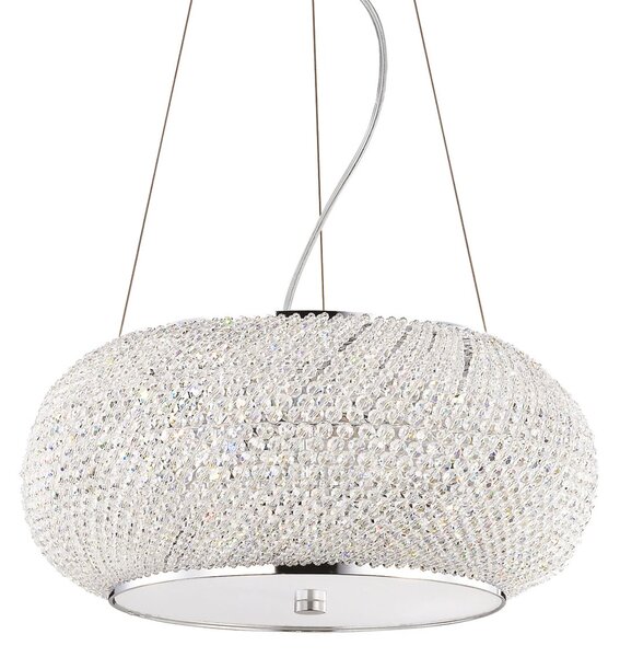 IDEAL LUX obesna svetilka Pasha, krom/prozorno, Ø 40 cm, steklo, zatemnjen, Krom, Dnevna soba / jedilnica, Steklo