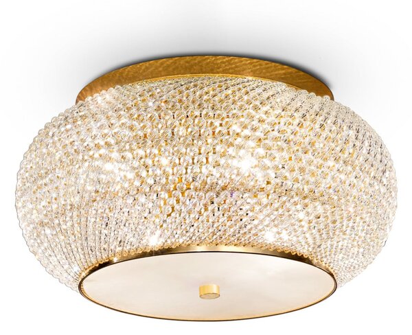 IDEAL LUX stropna svetilka Pasha, zlata/prozorna, Ø 40 cm, steklo, zatemnjen, Zlata / medeninasta, Dnevna soba / jedilnica, Steklo