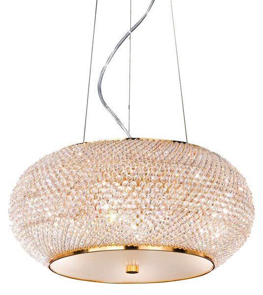 IDEAL LUX obesna svetilka Pasha, zlata/prozorna, Ø 40 cm, steklo, zatemnjen, Zlata / medeninasta, Dnevna soba / jedilnica, Steklo