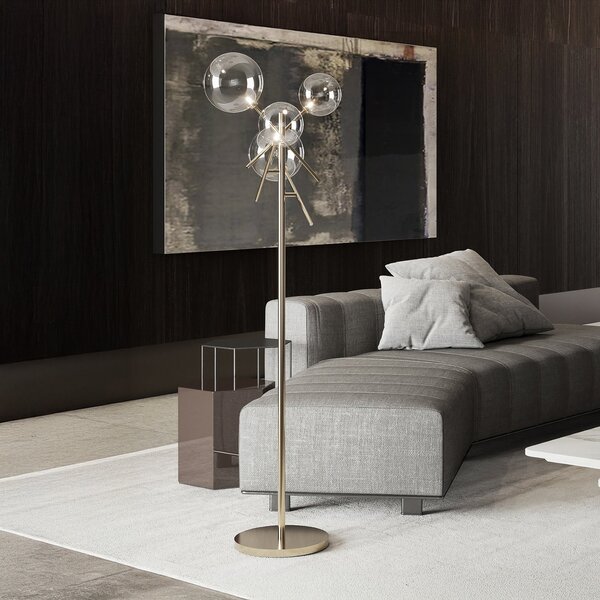 IDEAL LUX Stoječa svetilka Equinoxe, krom/dimno siva, višina 166 cm, Krom, Dnevna soba / jedilnica, Kovina