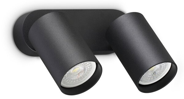 IDEAL LUX stenski reflektor Dynamite Round, črn, 16,5 cm, 2-žarilni, Črna, Dnevna soba / jedilnica, Kovina, Sodobni