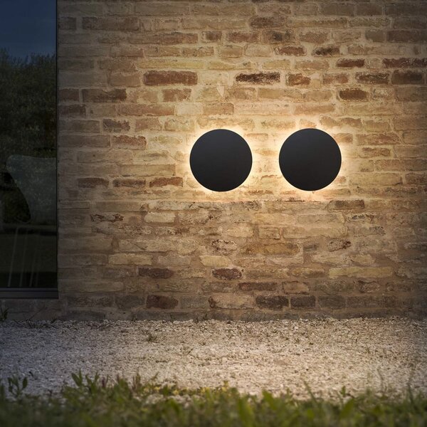 IDEAL LUX Zunanja LED-stenna svetilka Punto, črna, Ø 30 cm, Črna, Kovina, Sodobni