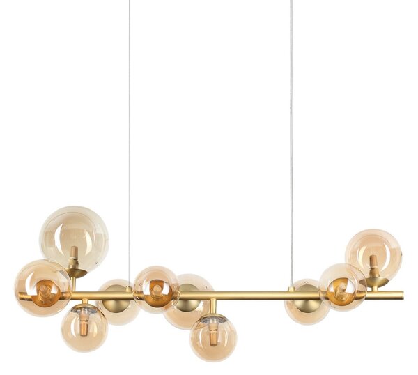 IDEAL LUX Visoka svetilka Perlage, dolžina 81 cm, medenina/jantar, 10 žarnic, Zlata / medeninasta, Dnevna soba / jedilnica, Kovina