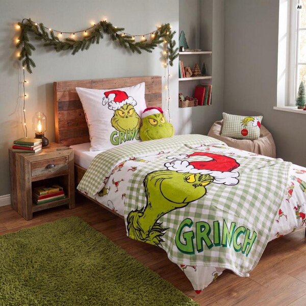 POSTELJNINA GRINCH 140/200 cm saten večbarvno