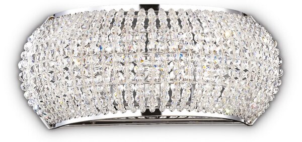 IDEAL LUX stenska svetilka Pasha, širina 25 cm, krom/prozorno, Krom, Dnevna soba / jedilnica, Steklo
