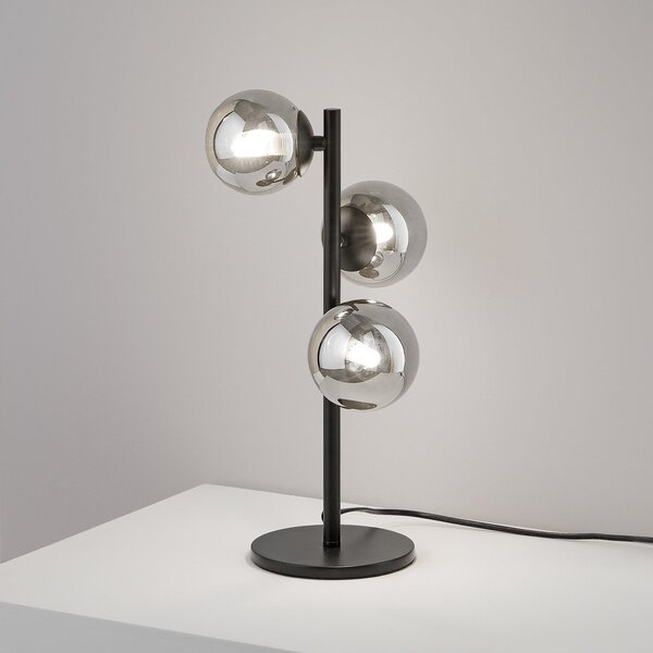 IDEAL LUX Namizna svetilka Perlage, črna/dimno siva, višina 43 cm, 3-žarnica, Črna, Dnevna soba / jedilnica, Kovina