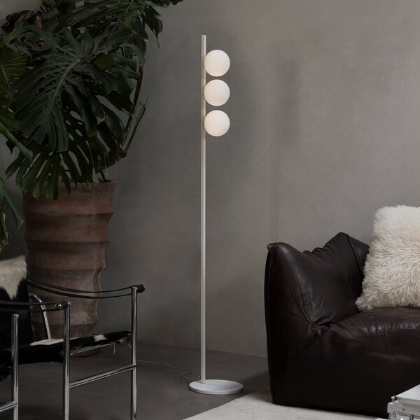 IDEAL LUX Stoječa svetilka Binomio, bela, višina 160 cm, kovinska, s tremi, Bela, Dnevna soba / jedilnica, Kovina, Sodobni