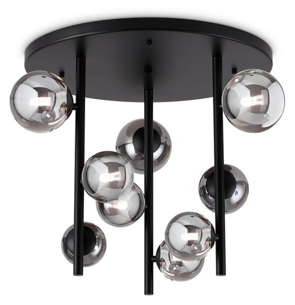 IDEAL LUX stropna svetilka Perlage, črna/dimno siva, premer 50 cm, 9-žarilna, Siva, Dnevna soba / jedilnica, Kovina
