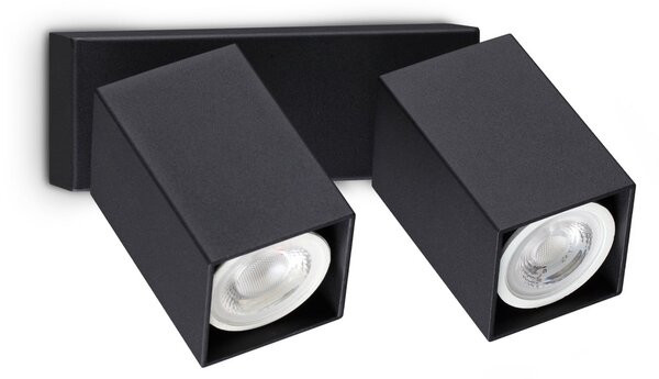 IDEAL LUX stenski reflektor Dynamite Square, črn, 16,5 cm, 2-žarilni, Črna, Dnevna soba / jedilnica, Kovina, Sodobni