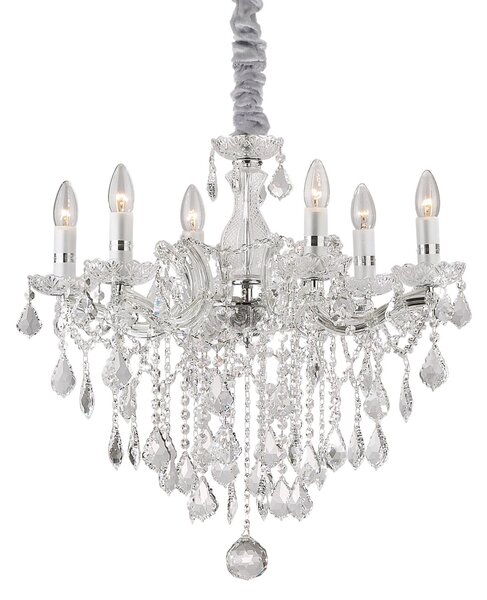 IDEAL LUX lestenec Florian v krom barvi, kristal, 6-žarčni, zatemnjen, Kovinska, Dnevna soba / jedilnica, Steklo