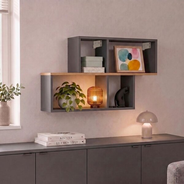 STENSKI REGAL 100/53/20 cm antracit, medeni hrast