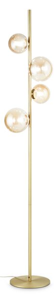 IDEAL LUX Stoječa svetilka Perlage, medenina/jantar, višina 164 cm, 4-žarilna, Zlata / medeninasta, Dnevna soba / jedilnica, Kovina