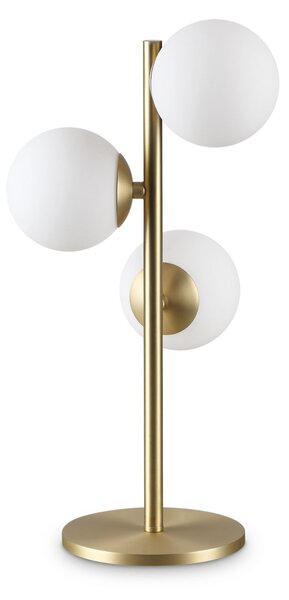 IDEAL LUX Namizna svetilka Perlage, medenina/bela, višina 43 cm, 3-žarnica, Zlata / medeninasta, Dnevna soba / jedilnica, Kovina