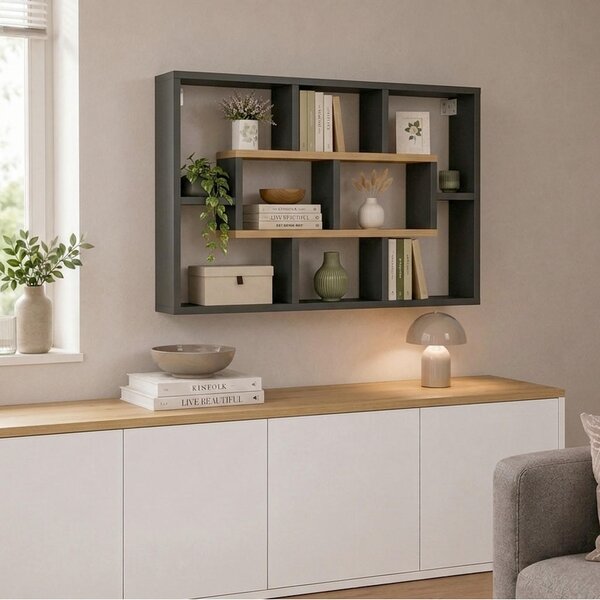 STENSKI REGAL 85/48/16 cm antracit, medeni hrast