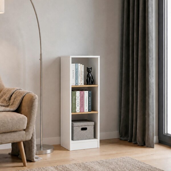 REGAL 38/114/30 cm bela, medeni hrast