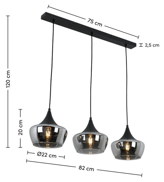 VISEČA SVETILKA 80/22/120 cm 3x25 W E27