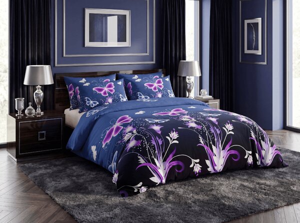 Posteljnina iz mikrovlaken VIOLET BUTTERFLY temno modra Dimenzije posteljnine: 70 x 90 cm | 140 x 200 cm