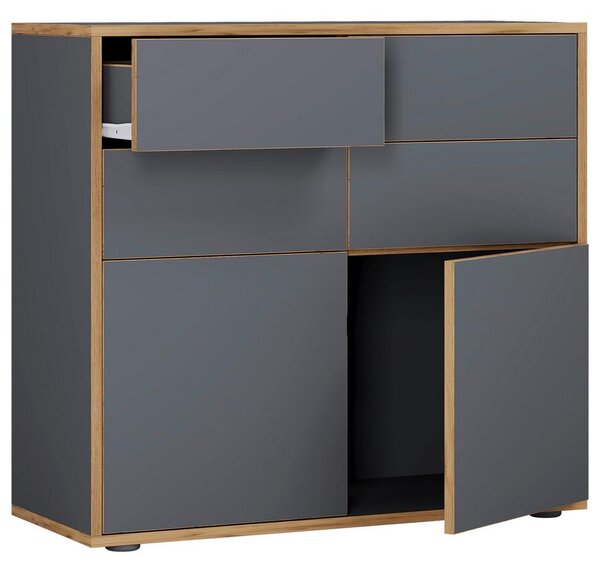 MID.YOU Komoda Salia B100, Antracit, Barva Hrasta