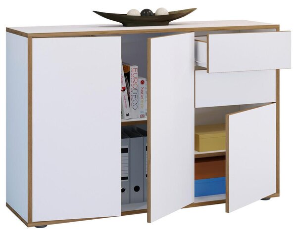 MID.YOU Komoda Salia B110, Bela, Barva Hrasta