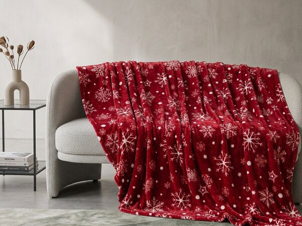 Rdeča božična mikropliš odeja SNOWFALL Dimenzije: 200 x 220 cm