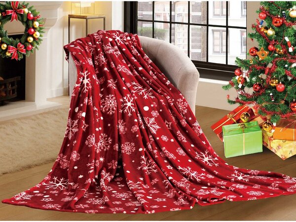 Rdeča božična mikropliš odeja SNOWFALL Dimenzije: 200 x 220 cm