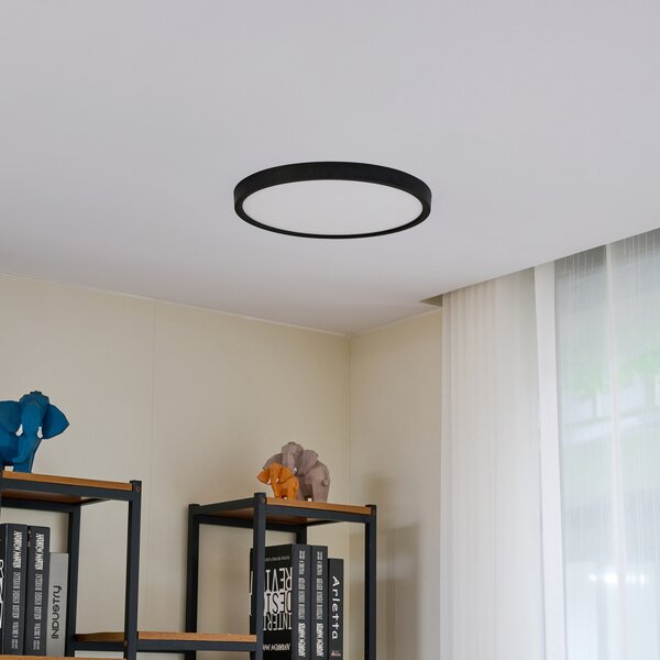 Lindby LED stropna svetilka Pravin, Ø 40 cm, 3.000 K, črna, Črna, Dnevna soba / jedilnica, Plastika, Sodobni