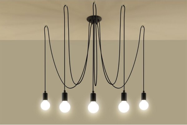 Sollux SL.0371 - Lestenec na vrvici EDISON 5 5xE27/60W/230V pajek črna