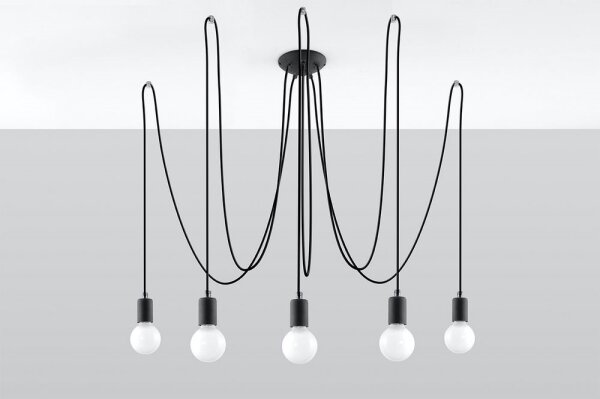 Sollux SL.0371 - Lestenec na vrvici EDISON 5 5xE27/60W/230V pajek črna