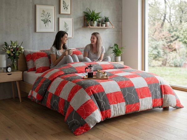 Bombažna posteljnina SQUARES BLEND rdeča Dimenzije posteljnine: 70 x 90 cm | 140 x 200 cm