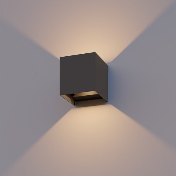 Calex LED zunanja stenska svetilka Cube, navzgor/navzdol, višina 10 cm, antracit, Črna, Aluminij, Sodobni, Stenska vtičnica zgoraj / spodaj
