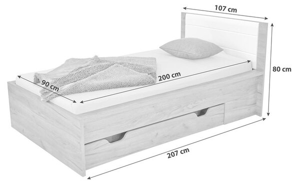 Mömax Postelja Avensis New, Temni Hrast, Bela, 90x200