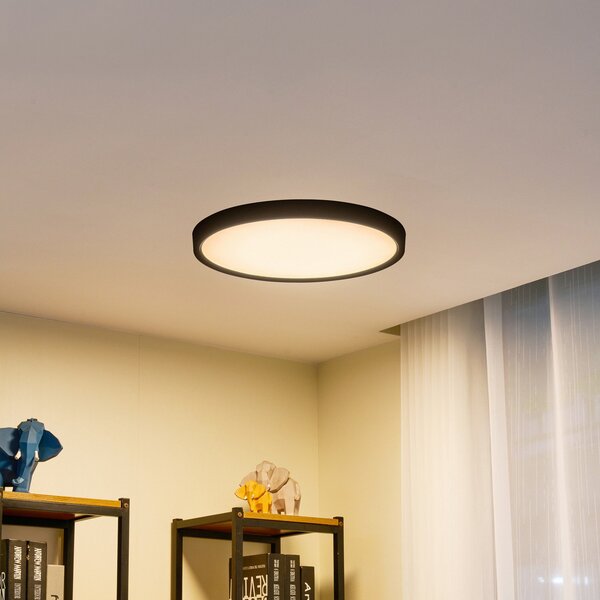 Lindby LED stropna svetilka Pravin, Ø 50 cm, CCT, črna, Črna, Dnevna soba / jedilnica, Plastika, Sodobni