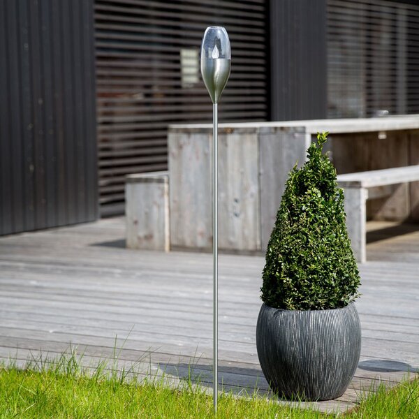 Lindby LED-solarna svetilka Jari, višina 122 cm, nerjaveče jeklo, prozorno, Kovinska, Kovina, Sodobni