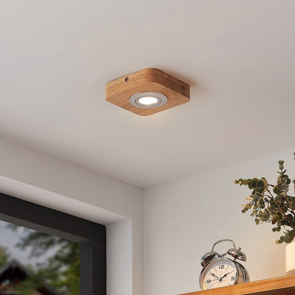 Lindby LED stropna svetilka Mikari, 14 cm, les, vrtljiva, Les, Dnevna soba / jedilnica, Les, Sodobni