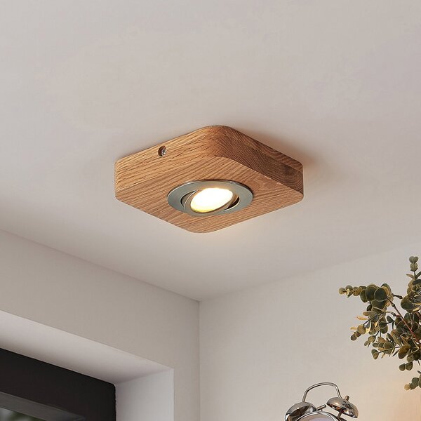 Lindby LED stropna svetilka Mikari, 14 cm, les, vrtljiva, Les, Dnevna soba / jedilnica, Les, Sodobni
