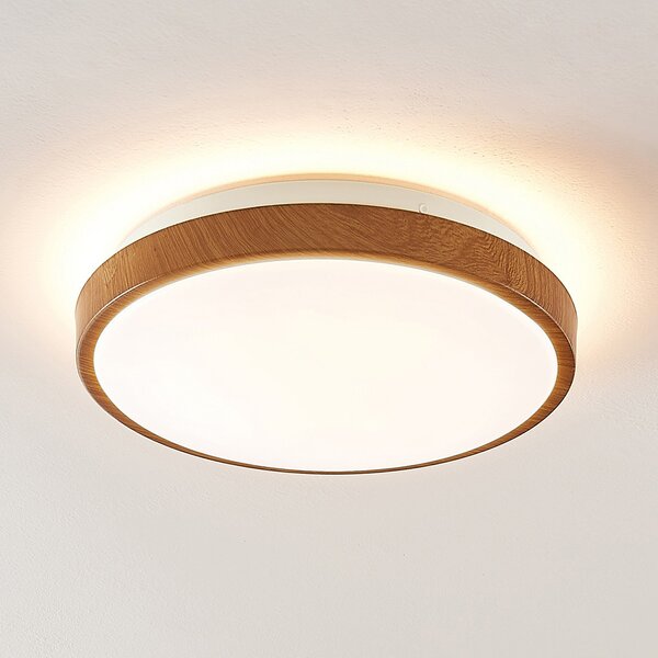 Lindby LED stropna svetilka Mendosa, okrogla, iz svetlega lesa, Ø 29cm, Les, Dnevna soba / jedilnica, Plastika, Sodobni