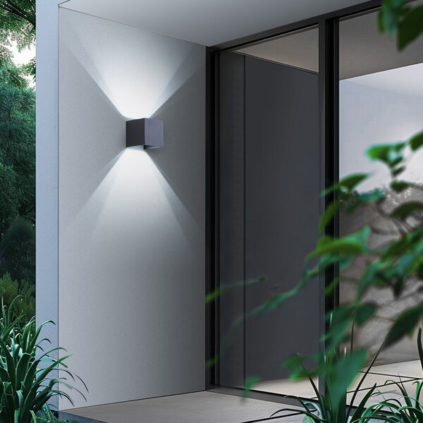 Lindby Smart LED zunanje stensko svetilo Dara siva kotna CCT RGB Tuya, zatemnjen, Siva, Aluminij, Sodobni